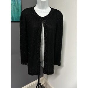 Vintage 90s Stenay Black Silk Beaded‎ Jacket Women's Small Evening Cruise
